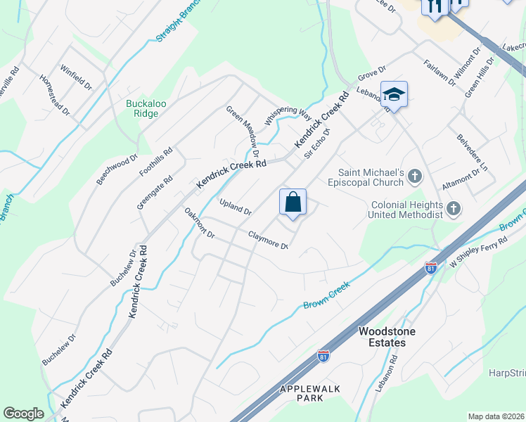 map of restaurants, bars, coffee shops, grocery stores, and more near 823 Sir Echo Drive in Kingsport