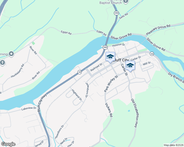 map of restaurants, bars, coffee shops, grocery stores, and more near 143 Main Street in Bluff City