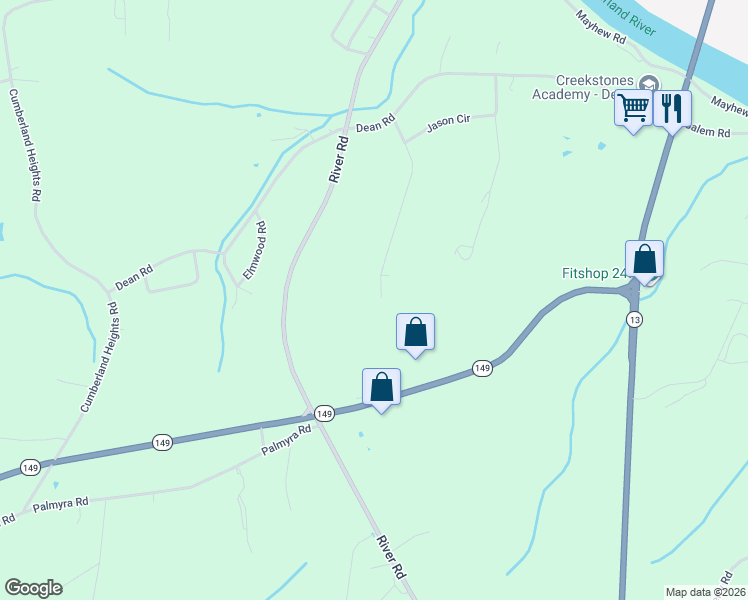 map of restaurants, bars, coffee shops, grocery stores, and more near 2044 Dinsmore Road in Clarksville