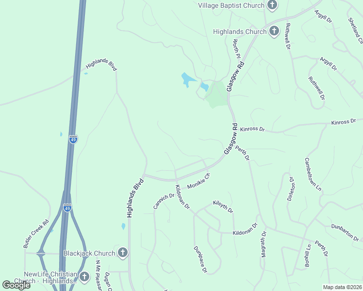 map of restaurants, bars, coffee shops, grocery stores, and more near 16 Monikie Drive in Bella Vista