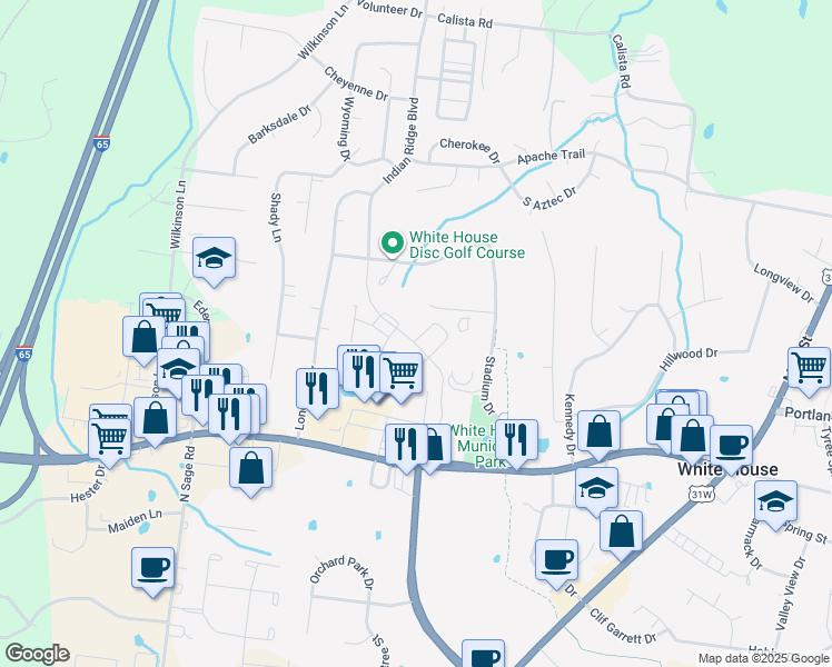 map of restaurants, bars, coffee shops, grocery stores, and more near Byrum Drive in White House