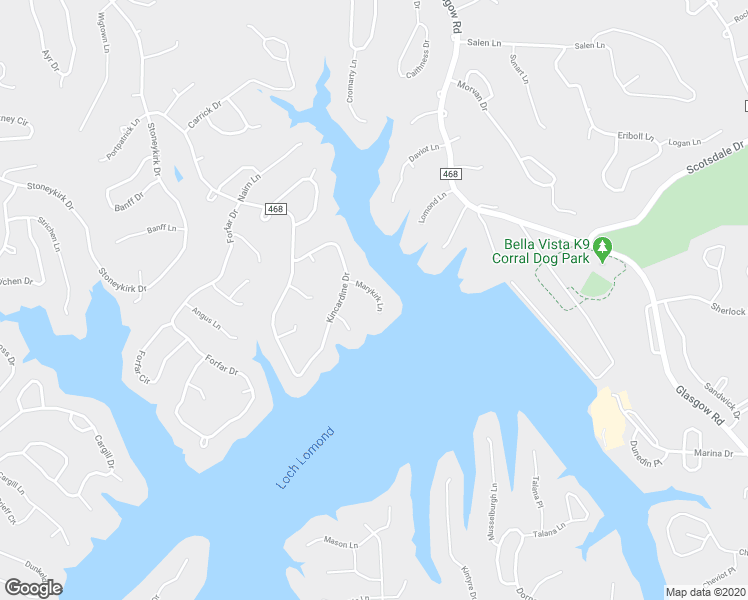 map of restaurants, bars, coffee shops, grocery stores, and more near 8 Marykirk Lane in Bella Vista