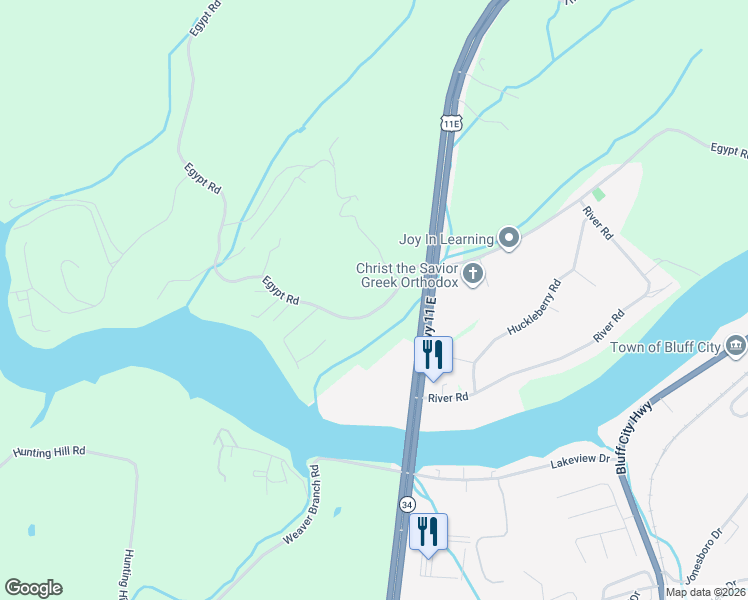 map of restaurants, bars, coffee shops, grocery stores, and more near 702 Egypt Road in Bluff City