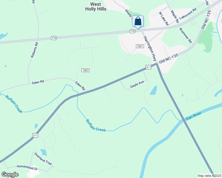 map of restaurants, bars, coffee shops, grocery stores, and more near 2100 North Carolina 135 in Eden