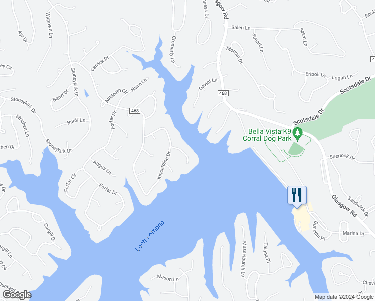 map of restaurants, bars, coffee shops, grocery stores, and more near 7 Marykirk Lane in Bella Vista