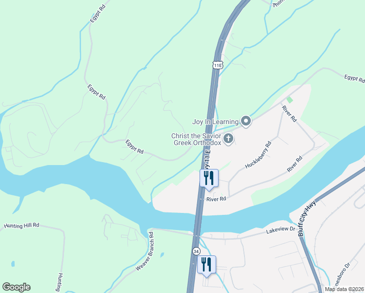 map of restaurants, bars, coffee shops, grocery stores, and more near 664 Egypt Road in Bluff City