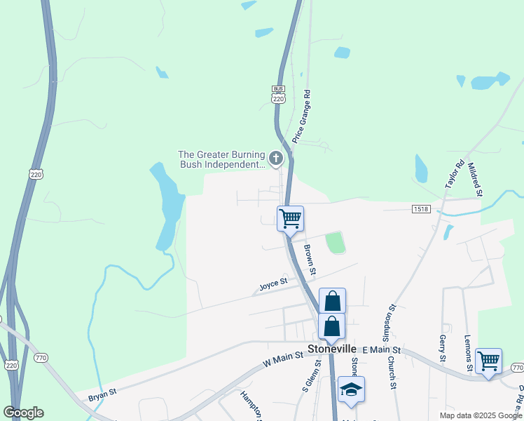 map of restaurants, bars, coffee shops, grocery stores, and more near 105 Kellam Street in Stoneville