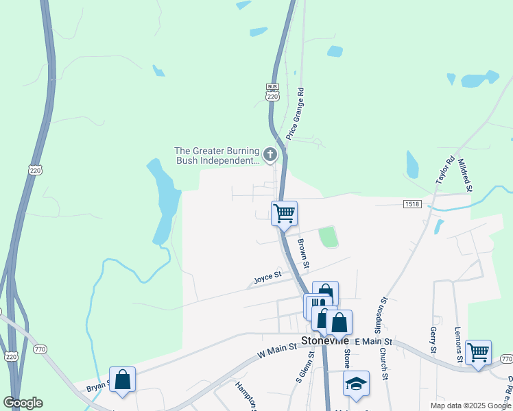map of restaurants, bars, coffee shops, grocery stores, and more near 105 Kellam Street in Stoneville