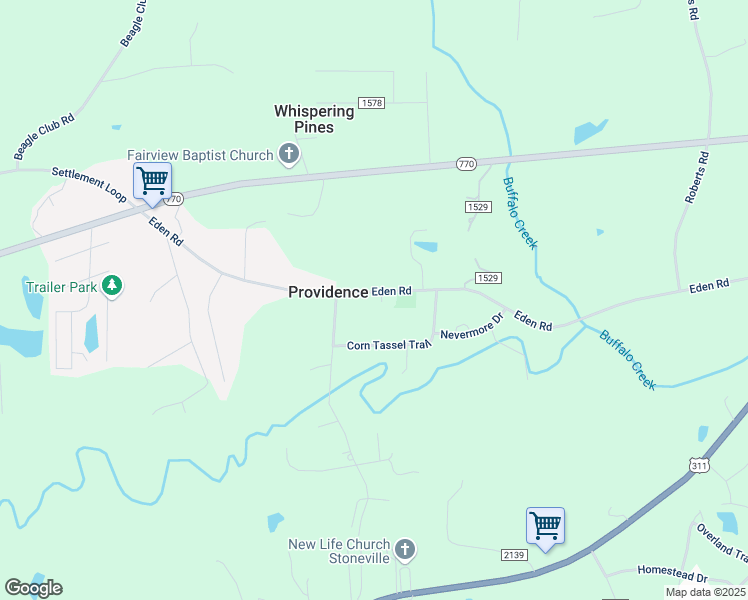 map of restaurants, bars, coffee shops, grocery stores, and more near 770 Eden Road in Stoneville