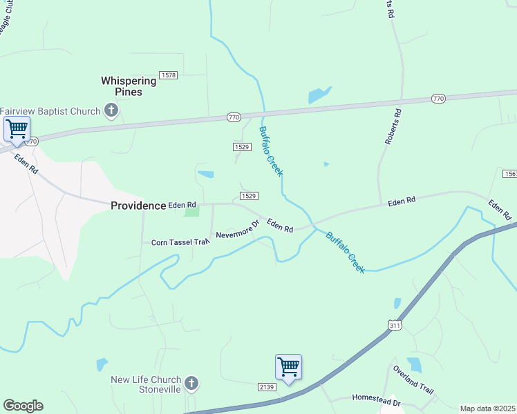 map of restaurants, bars, coffee shops, grocery stores, and more near 609 Eden Road in Stoneville