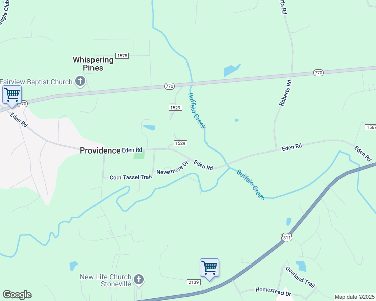 map of restaurants, bars, coffee shops, grocery stores, and more near 609 Eden Road in Stoneville
