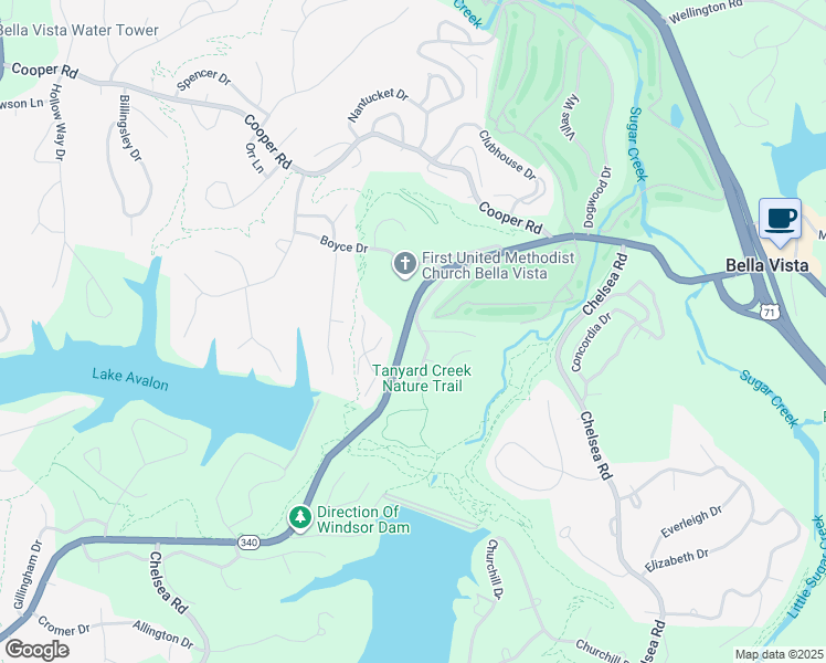 map of restaurants, bars, coffee shops, grocery stores, and more near 30 Tanyard Drive in Bella Vista