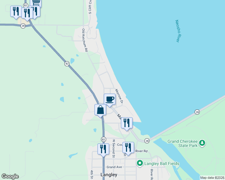 map of restaurants, bars, coffee shops, grocery stores, and more near 8860 Chigger Street in Langley