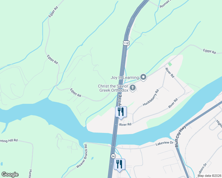 map of restaurants, bars, coffee shops, grocery stores, and more near 664 Egypt Road in Bluff City