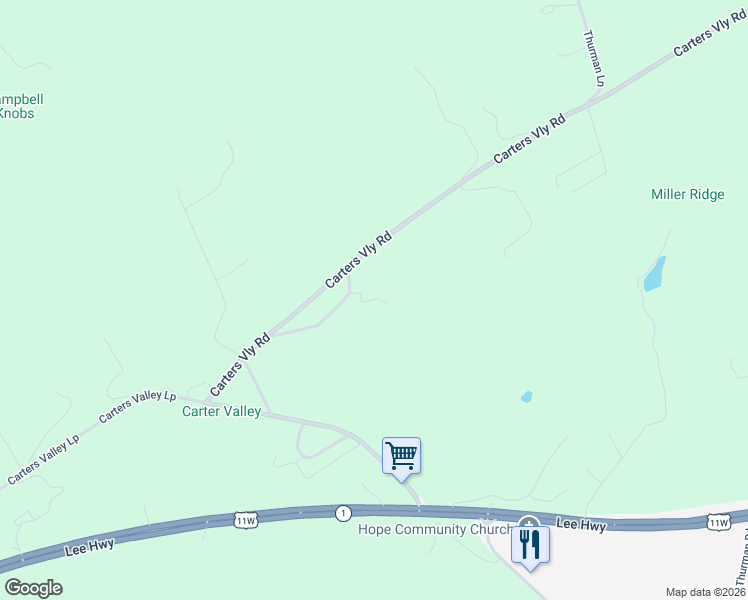 map of restaurants, bars, coffee shops, grocery stores, and more near 154 Old Carters Valley Road in Rogersville