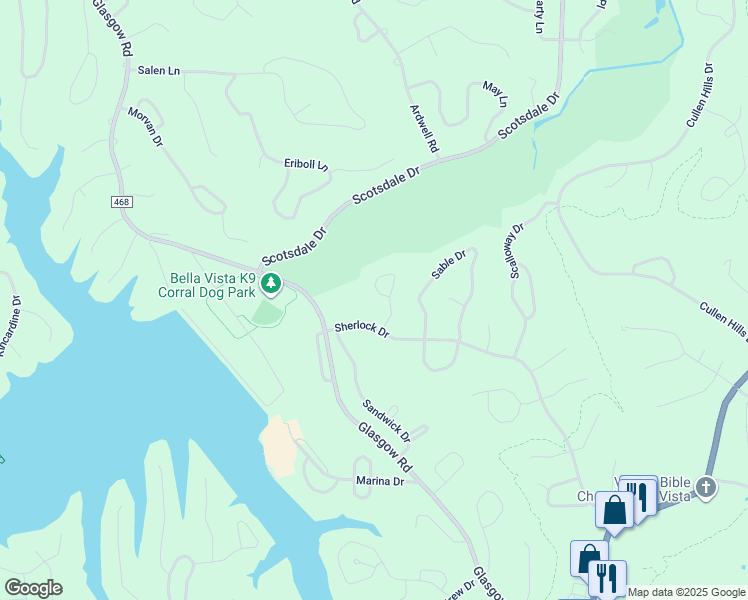 map of restaurants, bars, coffee shops, grocery stores, and more near 10 Skelton Drive in Bella Vista