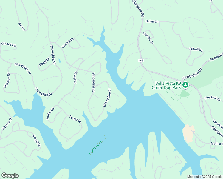 map of restaurants, bars, coffee shops, grocery stores, and more near 112 Kincardine Drive in Bella Vista