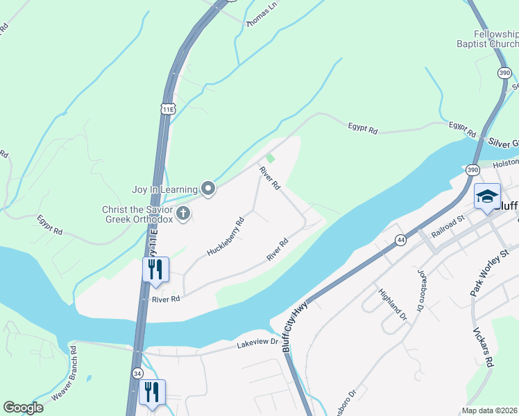 map of restaurants, bars, coffee shops, grocery stores, and more near 311 Sawyer Circle in Bluff City