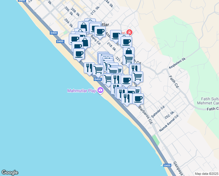 map of restaurants, bars, coffee shops, grocery stores, and more near 169 Mersin - Antalya Yolu in Alanya