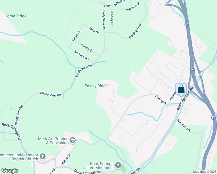 map of restaurants, bars, coffee shops, grocery stores, and more near 407 Hunters Crossing Lane in Kingsport