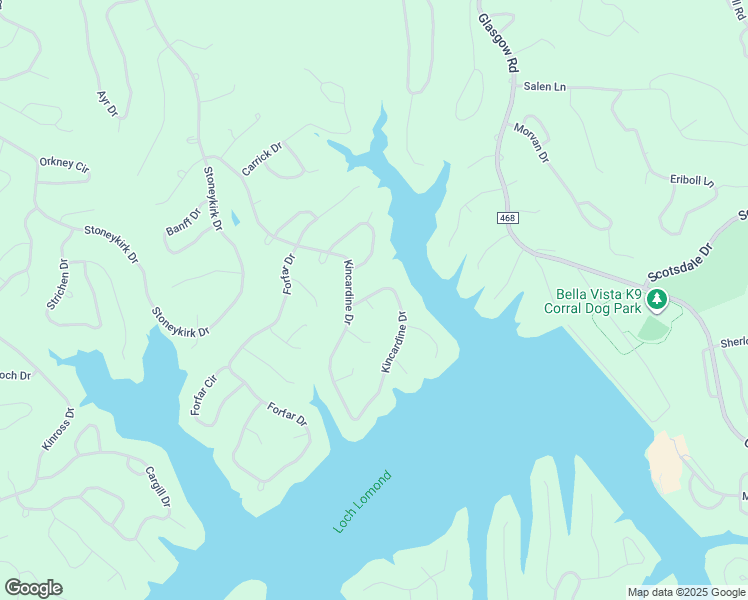 map of restaurants, bars, coffee shops, grocery stores, and more near 131 Kincardine Drive in Bella Vista