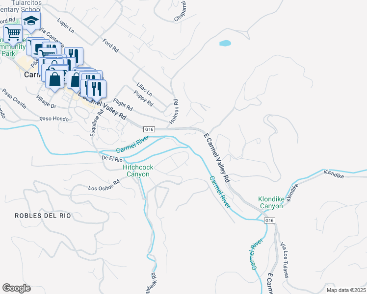 map of restaurants, bars, coffee shops, grocery stores, and more near 35C El Potrero in Carmel Valley