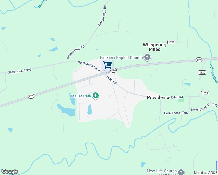 map of restaurants, bars, coffee shops, grocery stores, and more near 1039 Eden Road in Stoneville