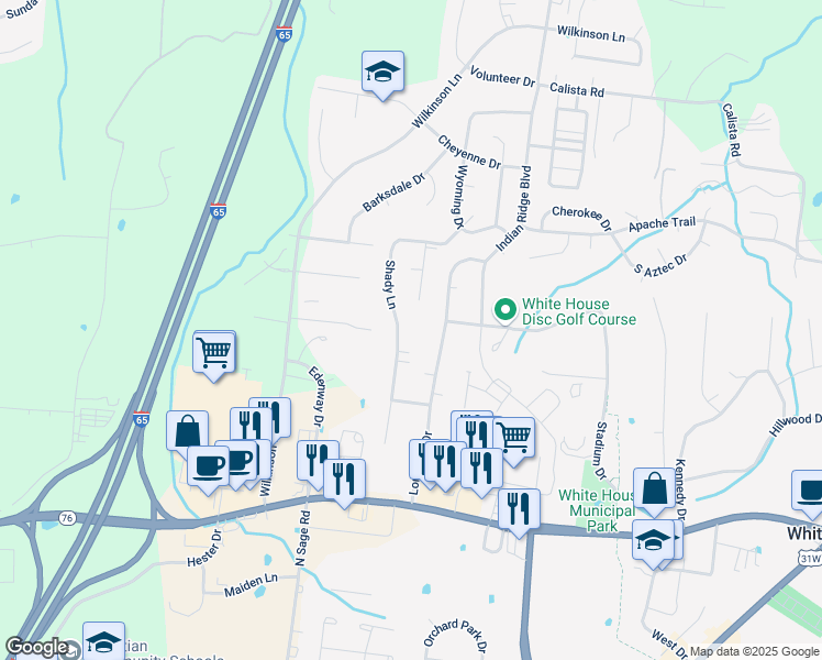 map of restaurants, bars, coffee shops, grocery stores, and more near 310 Winston Drive in White House