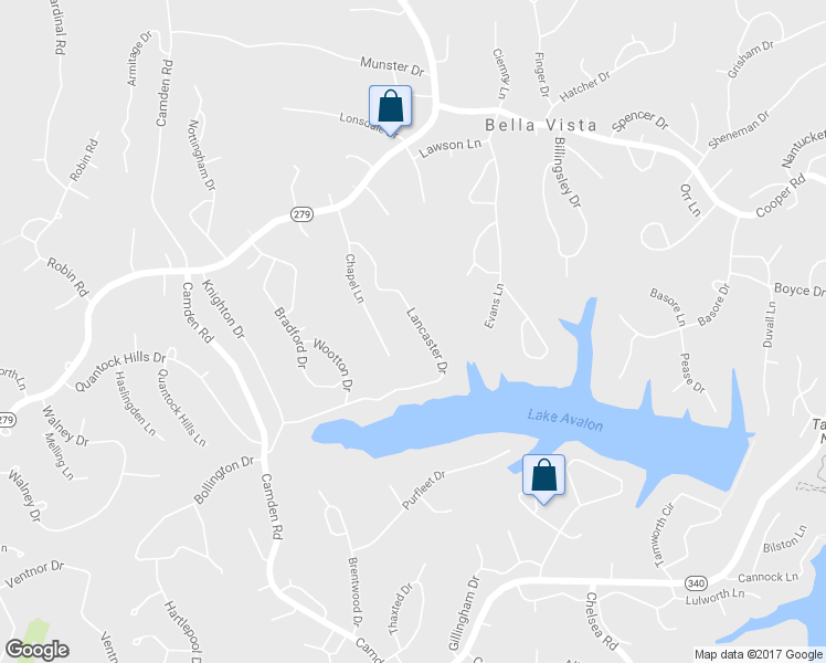 map of restaurants, bars, coffee shops, grocery stores, and more near 38 Lancaster Drive in Bella Vista