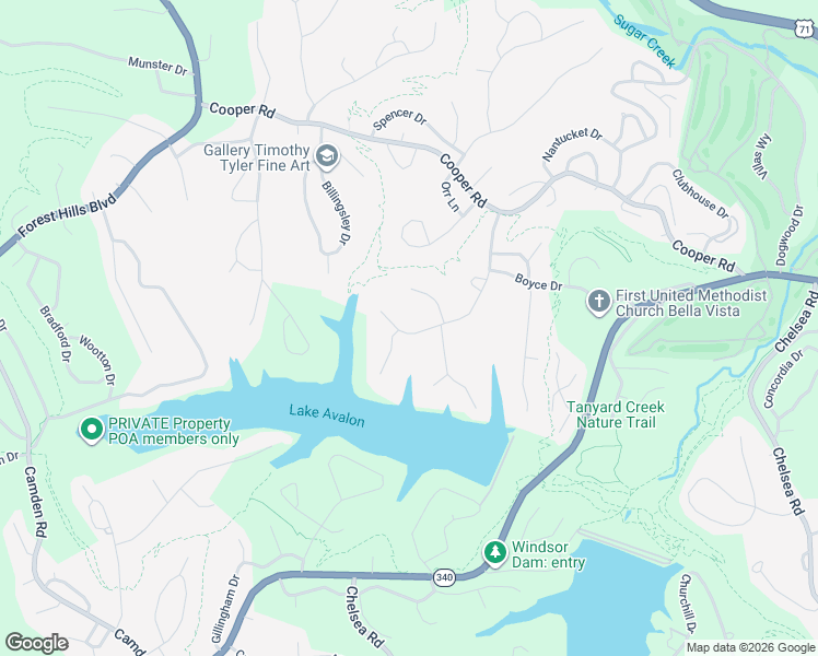 map of restaurants, bars, coffee shops, grocery stores, and more near 32 Basore Drive in Bella Vista