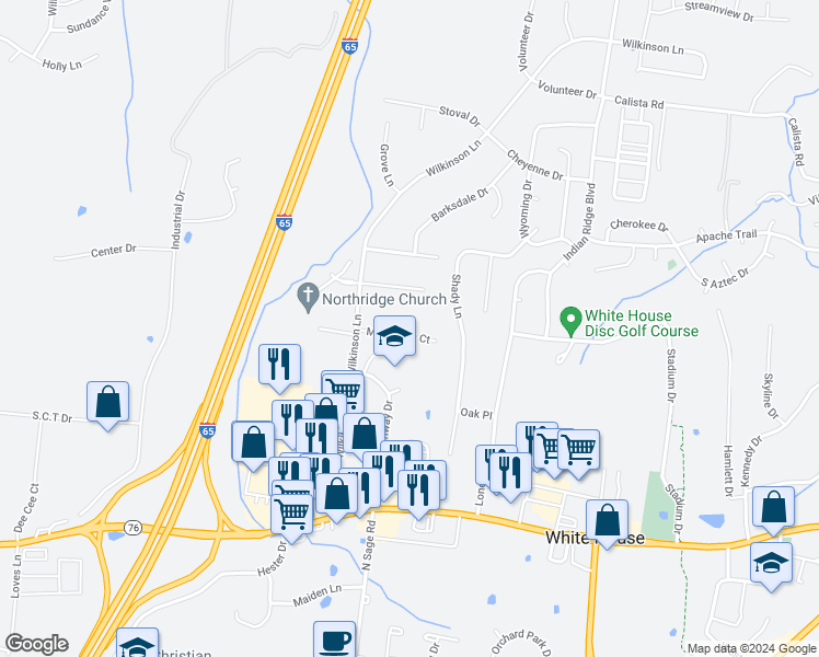 map of restaurants, bars, coffee shops, grocery stores, and more near 200 Mount Vernon Court in White House