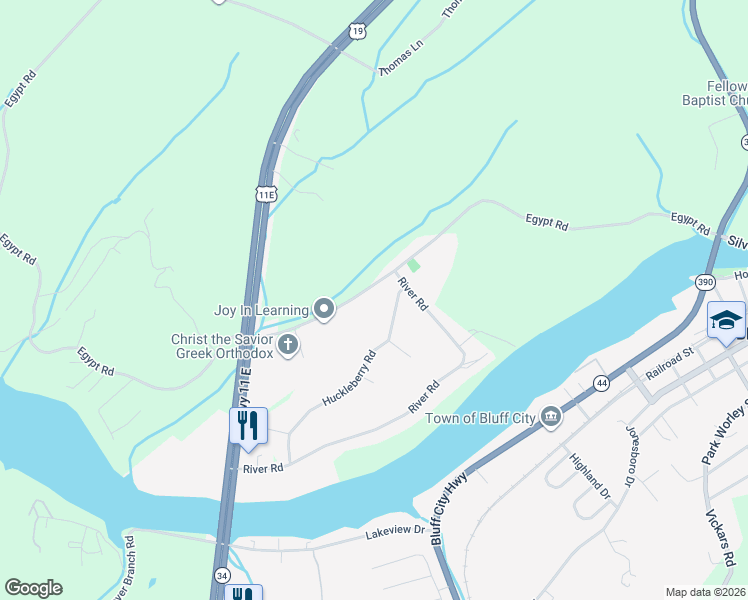 map of restaurants, bars, coffee shops, grocery stores, and more near 475 Egypt Road in Bluff City