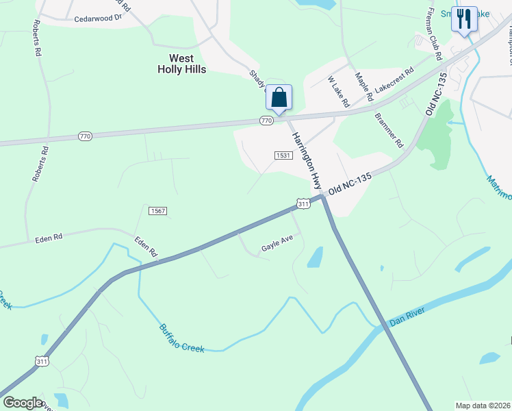 map of restaurants, bars, coffee shops, grocery stores, and more near 316 Beddingfield Road in Eden