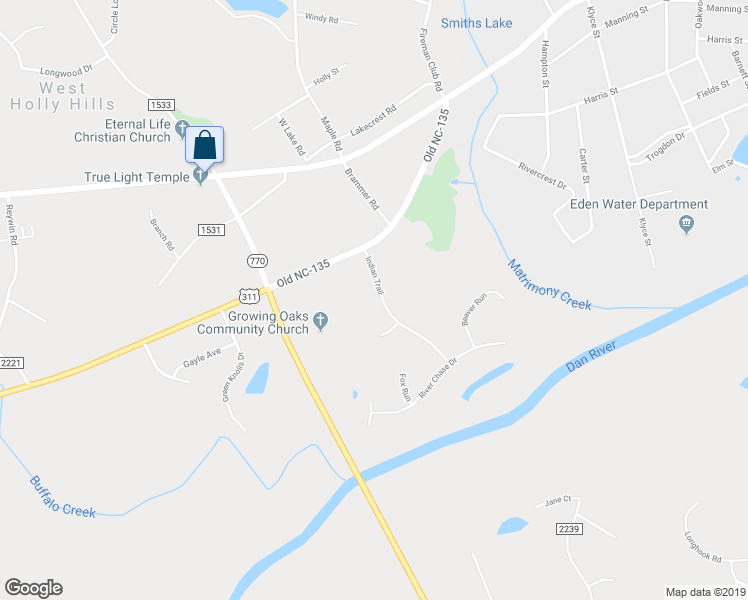 map of restaurants, bars, coffee shops, grocery stores, and more near 1817 Indian Trail in Eden