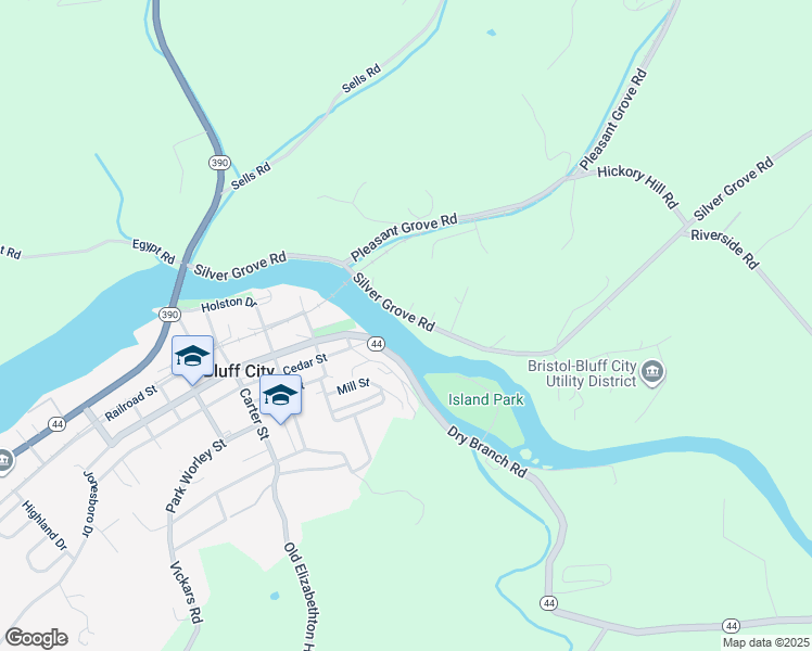 map of restaurants, bars, coffee shops, grocery stores, and more near 308 Silver Grove Road in Bluff City