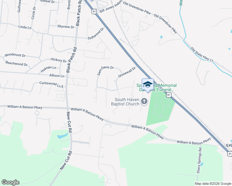 map of restaurants, bars, coffee shops, grocery stores, and more near 301 Stonewall Drive in Springfield