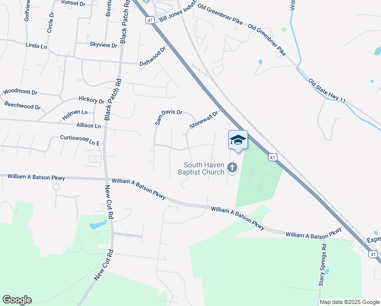 map of restaurants, bars, coffee shops, grocery stores, and more near 303 Stonewall Drive in Springfield