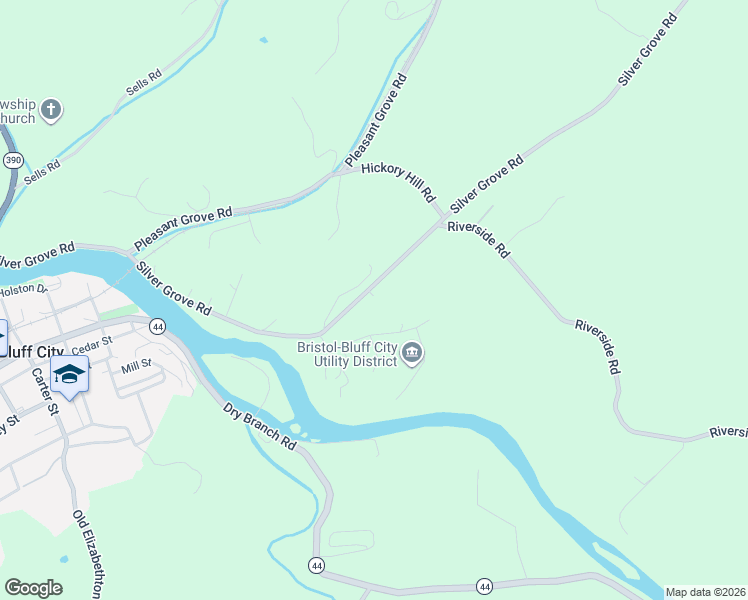 map of restaurants, bars, coffee shops, grocery stores, and more near 520 Silver Grove Road in Bluff City