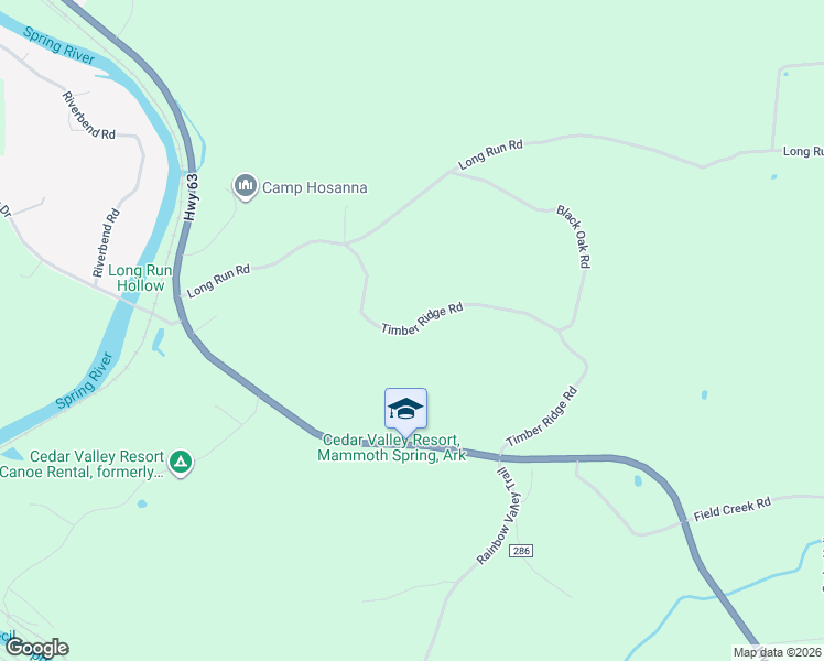 map of restaurants, bars, coffee shops, grocery stores, and more near 603 Timber Ridge Road in Mammoth Spring