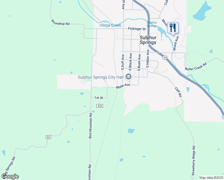 map of restaurants, bars, coffee shops, grocery stores, and more near 551 White Avenue in Sulphur Springs