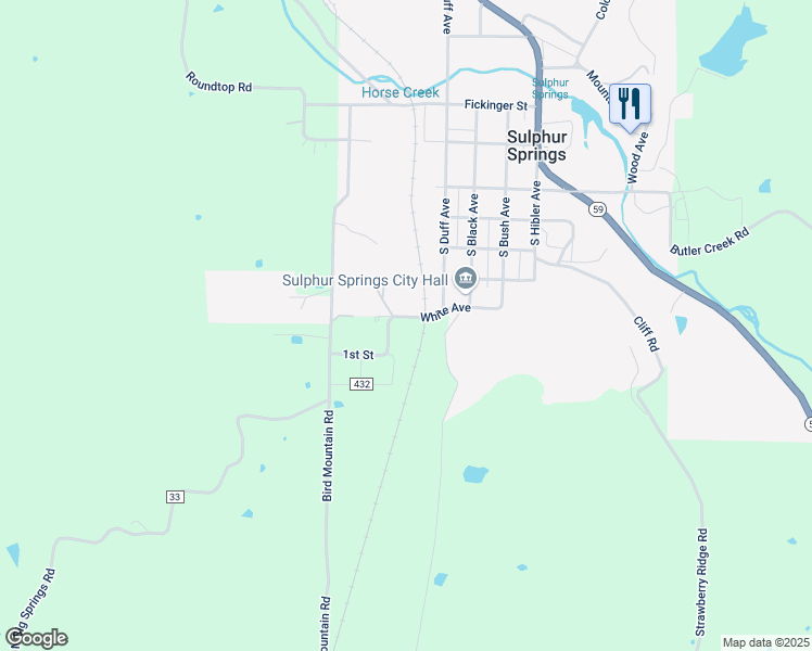 map of restaurants, bars, coffee shops, grocery stores, and more near 551 White Avenue in Sulphur Springs