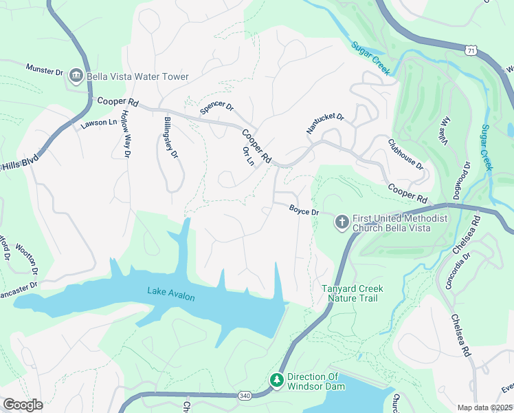 map of restaurants, bars, coffee shops, grocery stores, and more near 2 Basore Circle in Bella Vista