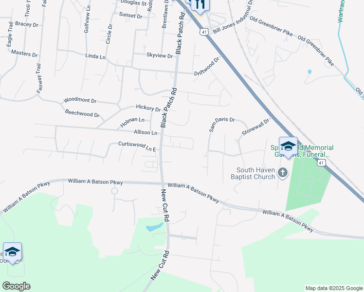 map of restaurants, bars, coffee shops, grocery stores, and more near 604 Blackpatch Dr in Springfield