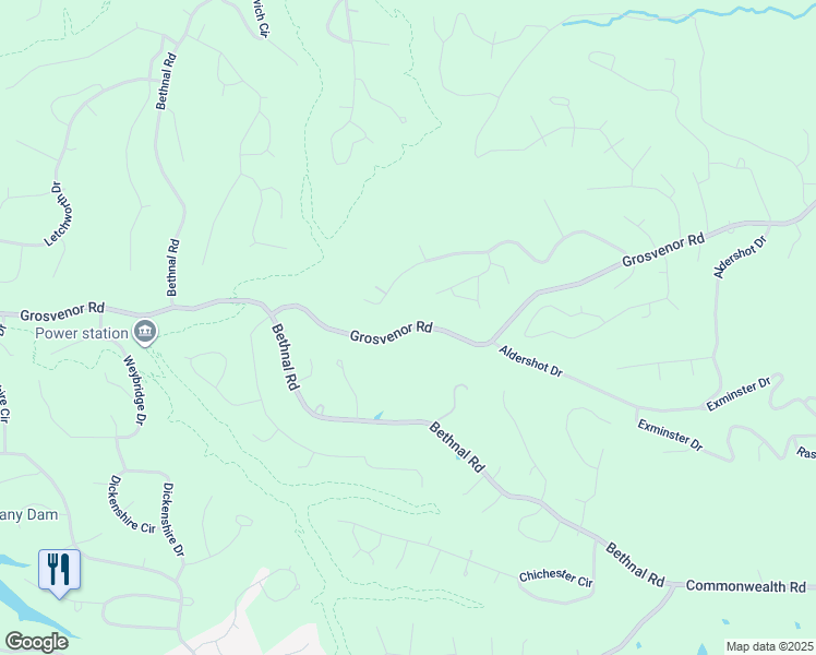 map of restaurants, bars, coffee shops, grocery stores, and more near Grosvenor Road in Bella Vista