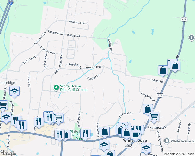 map of restaurants, bars, coffee shops, grocery stores, and more near 211 South Aztec Drive in White House
