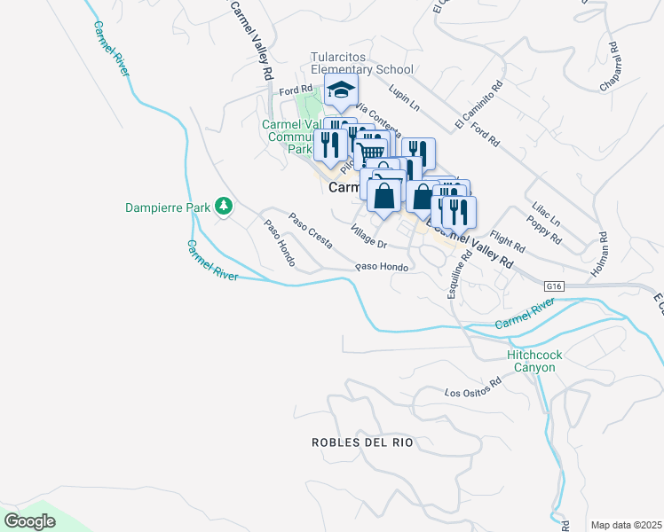 map of restaurants, bars, coffee shops, grocery stores, and more near 2 Paso Hondo in Carmel Valley