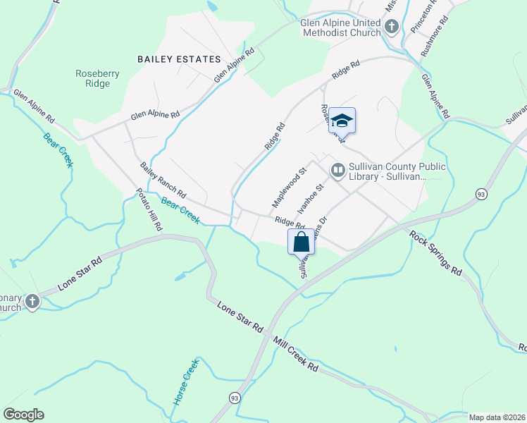 map of restaurants, bars, coffee shops, grocery stores, and more near 4223 Ridge Rd in Kingsport