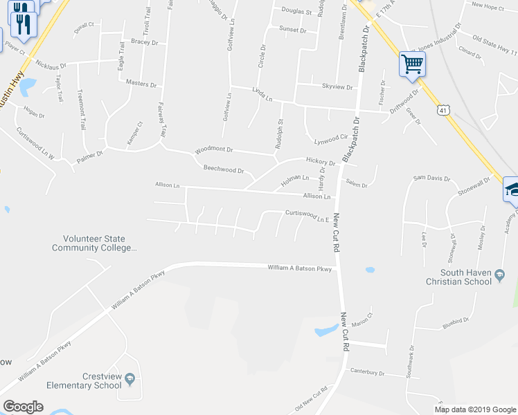 map of restaurants, bars, coffee shops, grocery stores, and more near 3405 Curtiswood Lane East in Springfield