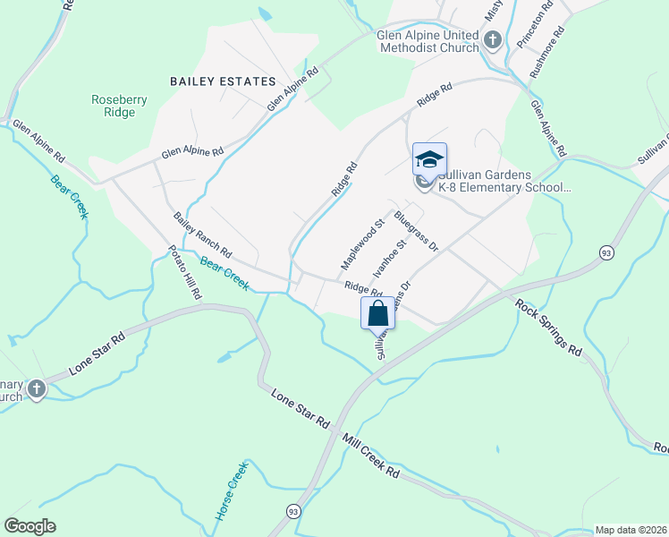 map of restaurants, bars, coffee shops, grocery stores, and more near 4223 Ridge Road in Kingsport