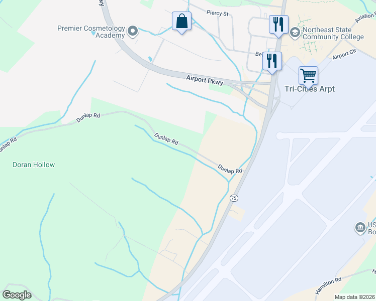 map of restaurants, bars, coffee shops, grocery stores, and more near 235 Dunlap Road in Blountville